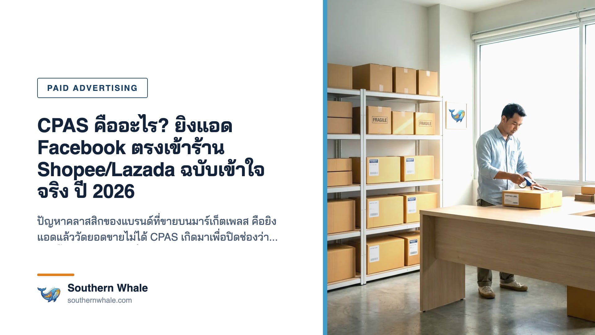 แผนภาพการทำงานของ CPAS โฆษณา Facebook ที่ลิงก์ตรงเข้าหน้าสินค้าบน Shopee และ Lazada