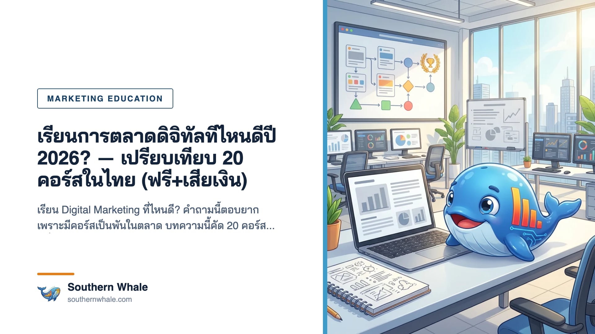 นักเรียนกำลังเรียน Digital Marketing online course พร้อม certificate badges จาก Google, HubSpot, Meta