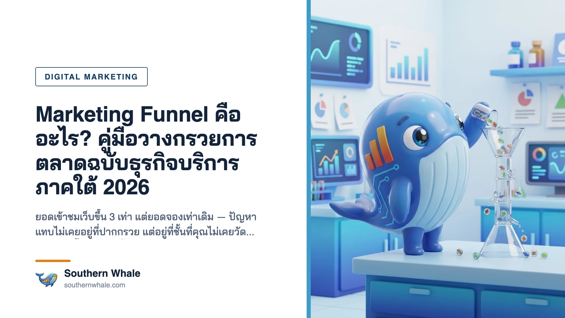 แผนภาพ Marketing Funnel แสดงชั้น TOFU MOFU BOFU พร้อมอัตราหล่นแต่ละชั้นสำหรับธุรกิจบริการภาคใต้