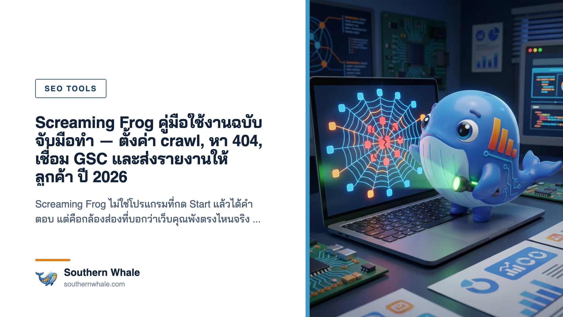 หน้าจอ Screaming Frog SEO Spider แสดงผล crawl เว็บไซต์ พร้อมคอลัมน์ Status Code, Title และ Meta Description