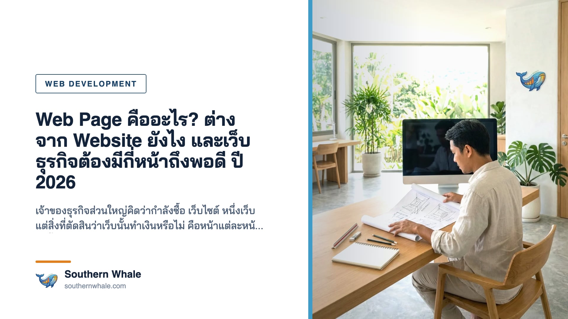 ภาพอธิบายความต่างระหว่าง Web Page กับ Website และโครงสร้างหน้าที่เว็บธุรกิจต้องมี