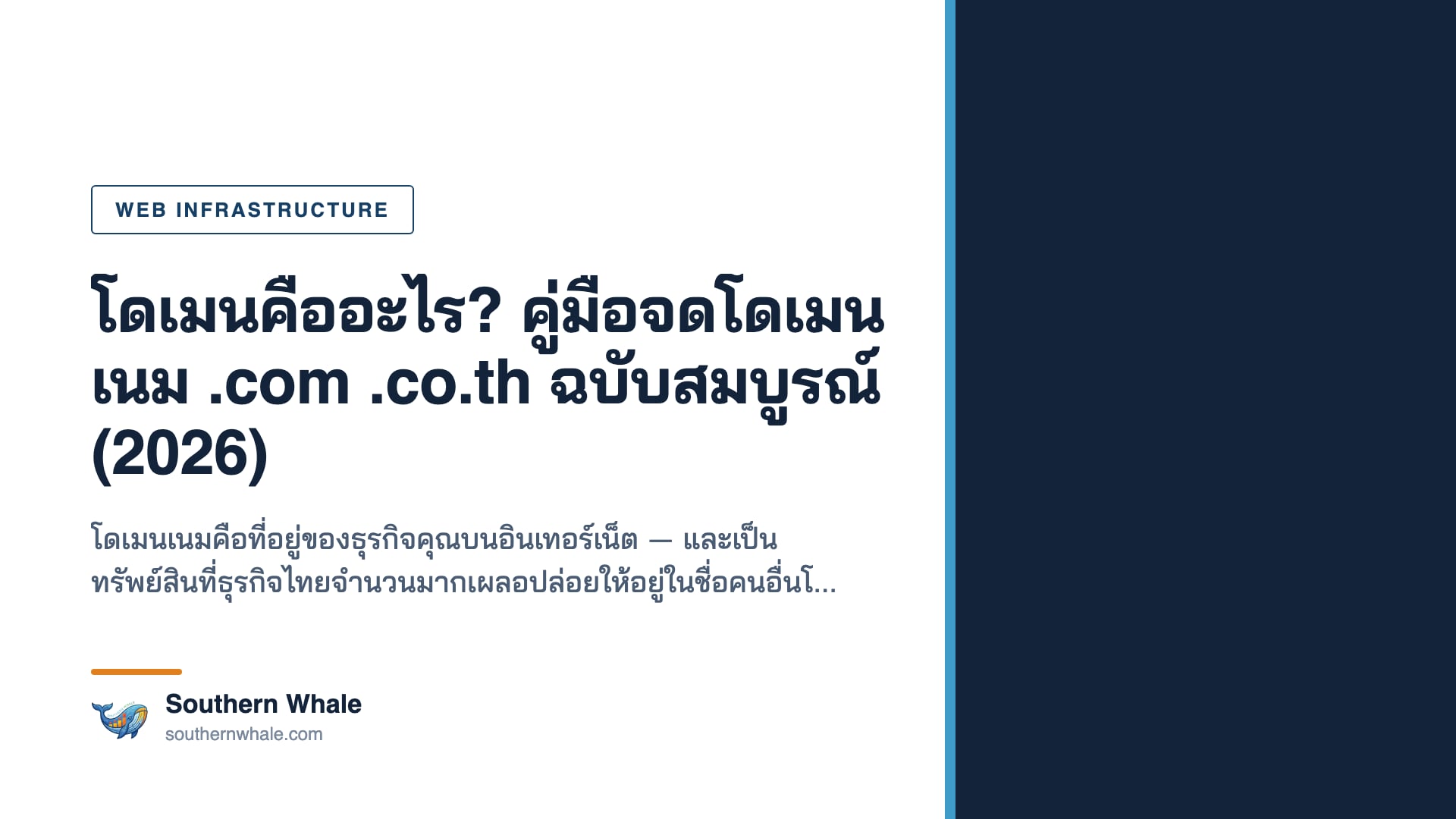 แผนภาพโครงสร้างชื่อโดเมน แสดงส่วน subdomain, ชื่อโดเมน และนามสกุลโดเมน TLD เช่น .com และ .co.th
