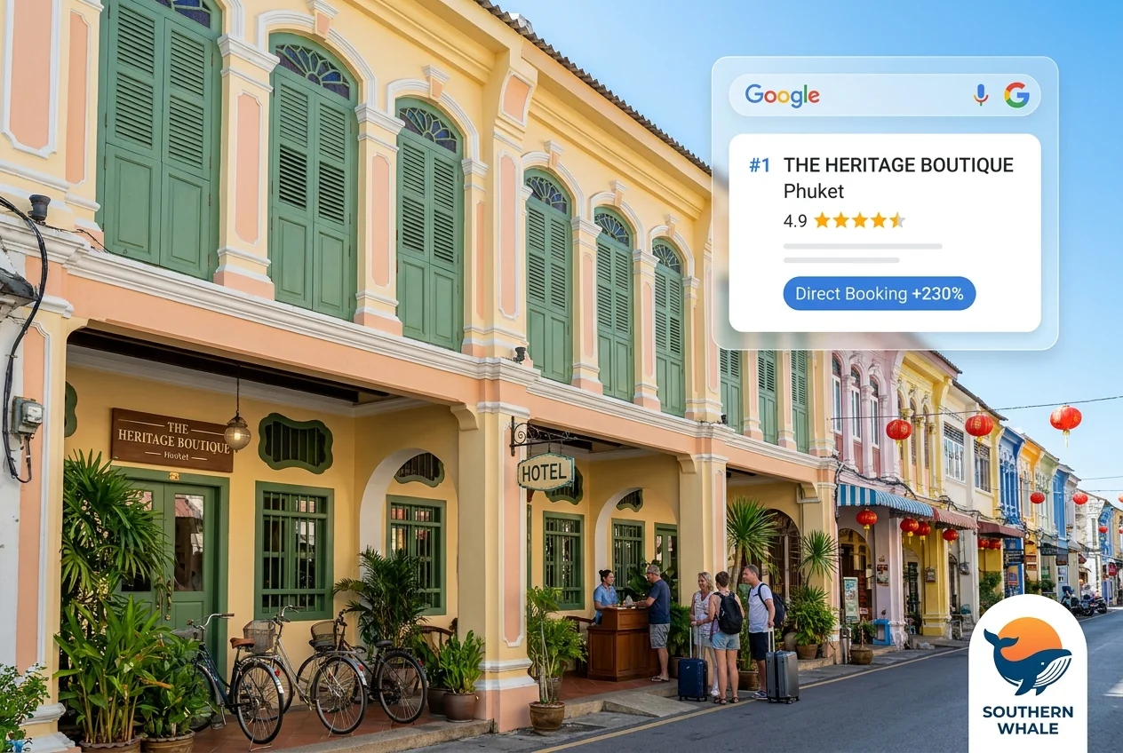 โรงแรมขนาดกลางในจังหวัดภูเก็ตยามค่ำ — Case study SEO