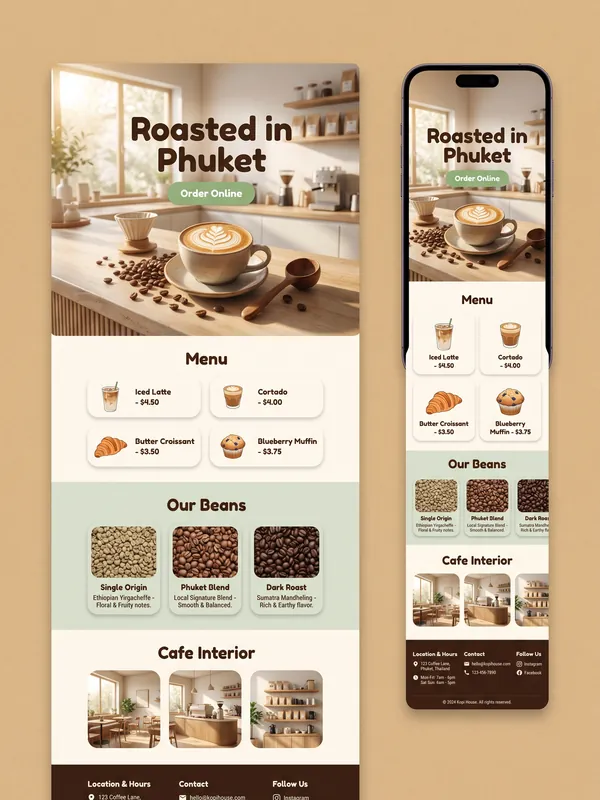 Sample website design: Cafe