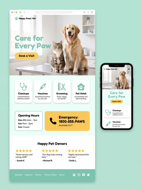 Sample website design: Vet clinic