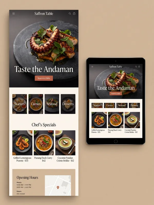 Sample website design: Restaurant