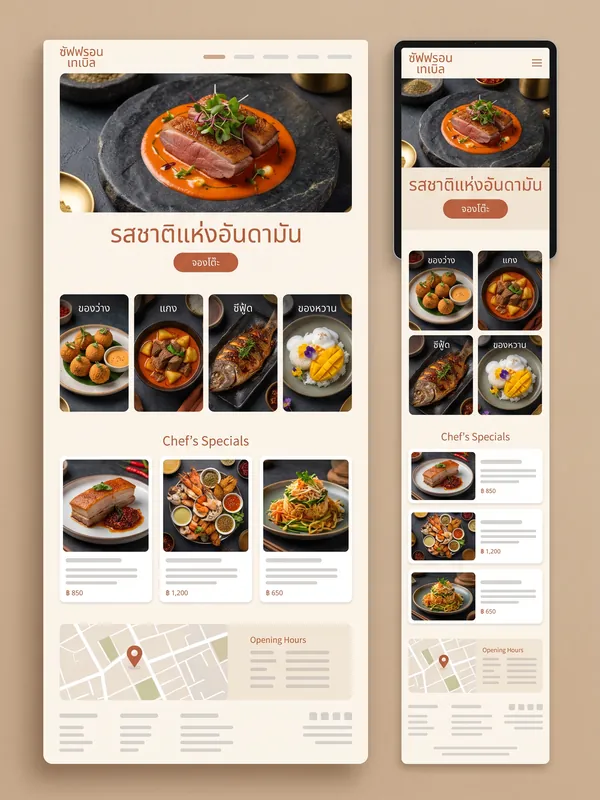 ตัวอย่างดีไซน์เว็บไซต์: ร้านอาหาร