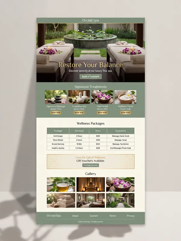 Sample website design: Spa