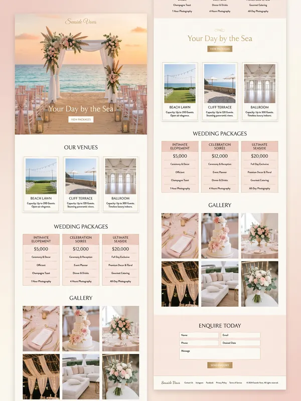Sample website design: Wedding venue