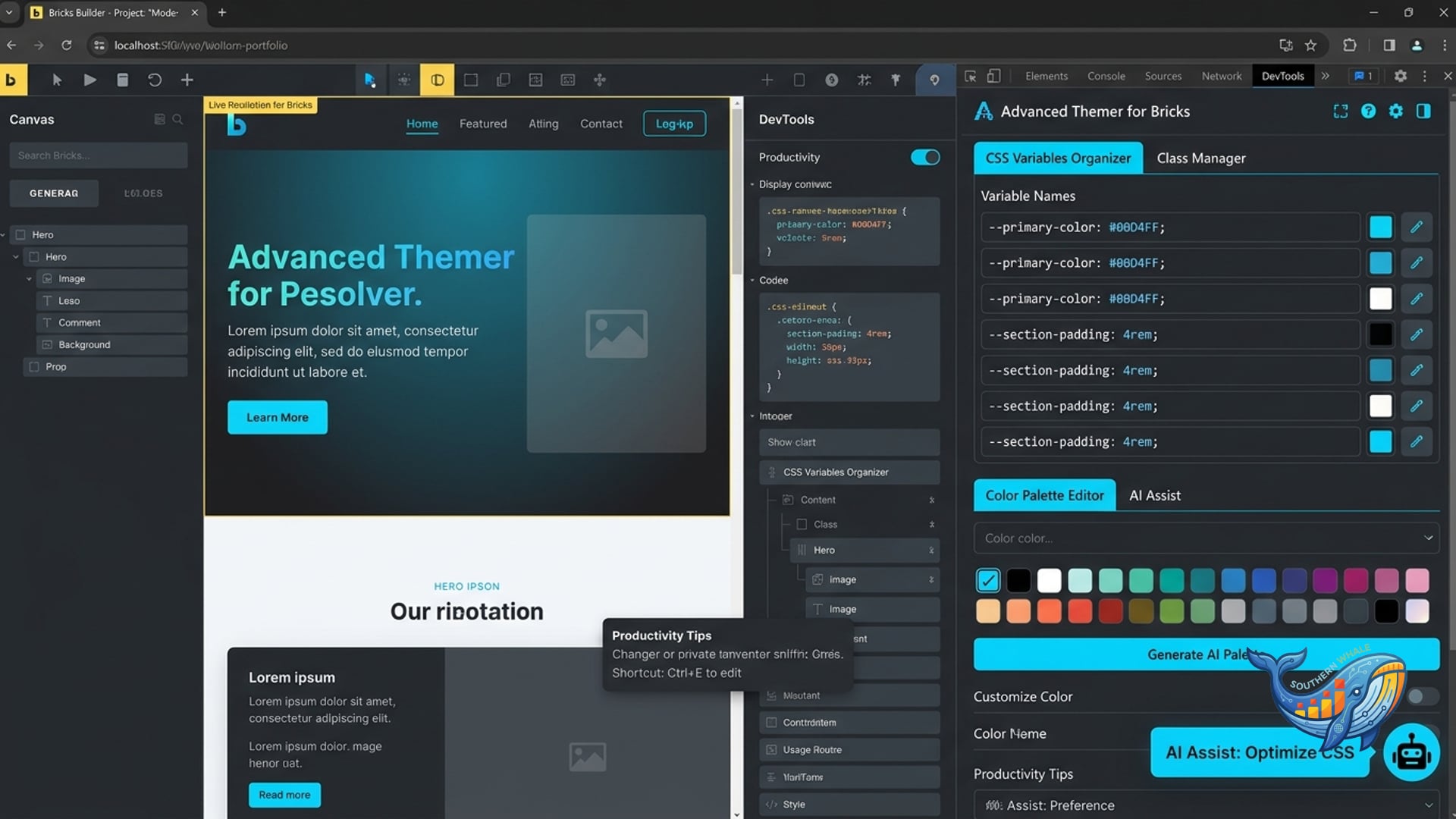 Advanced Themer Bricks Builder productivity plugin 176 tweaks AI integration lifetime license activation by Southern Whale