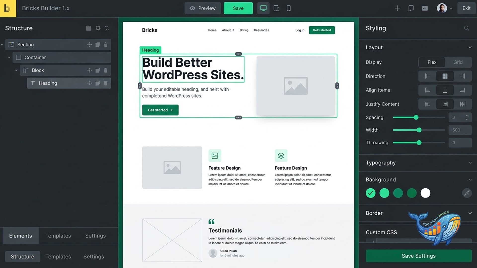 Bricks Builder WordPress visual page builder clean code performance lifetime license activation by Southern Whale