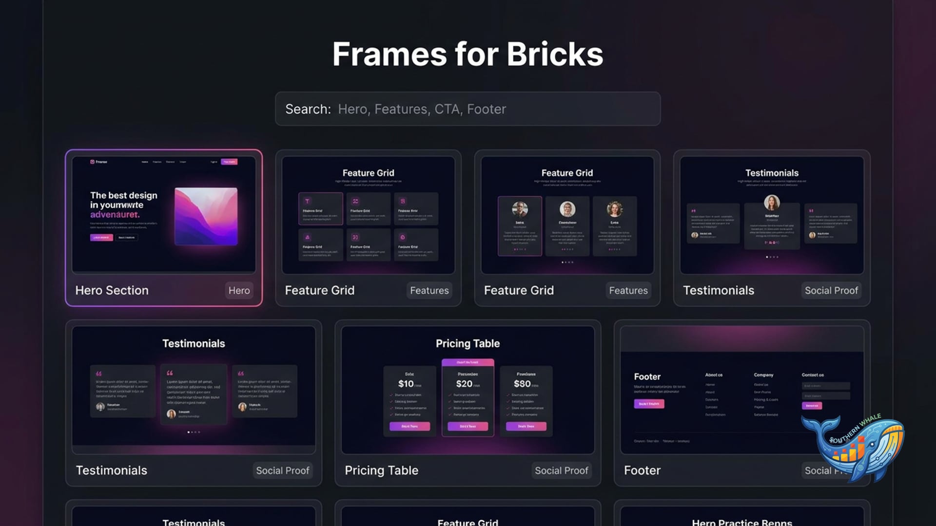 Frames for Bricks WordPress section library 300+ templates Kevin Geary lifetime license activation by Southern Whale