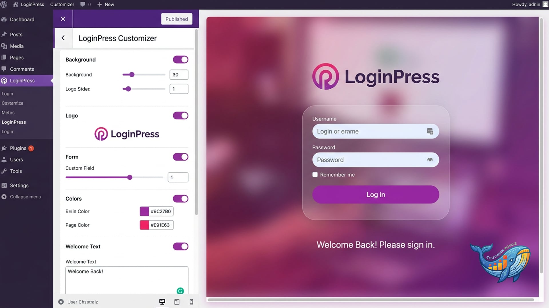 LoginPress Pro WordPress custom login page designer review and lifetime license activation by Southern Whale